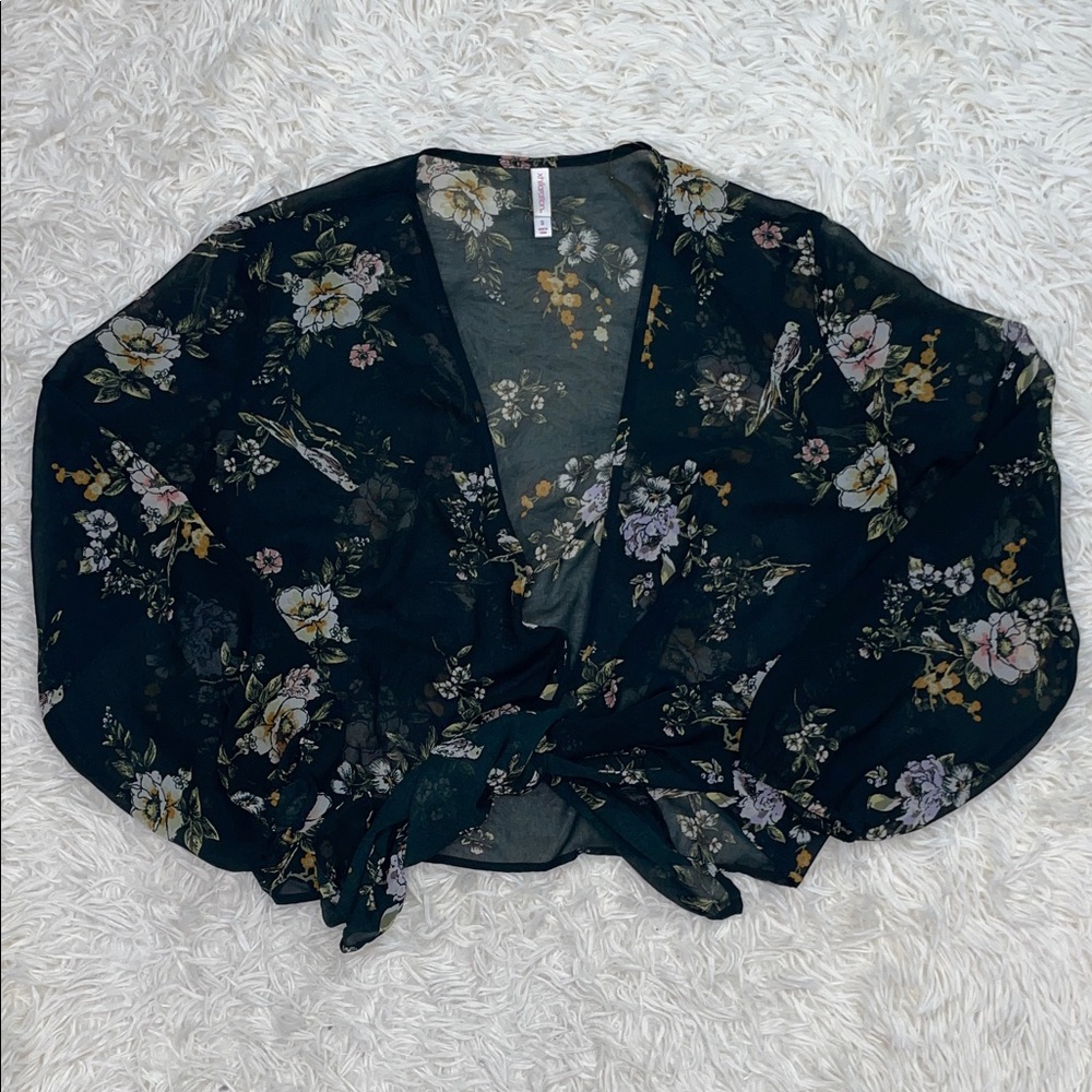 Xhilaration Women's Black light weight Floral Wrap Shrug Top Sz SMALL
